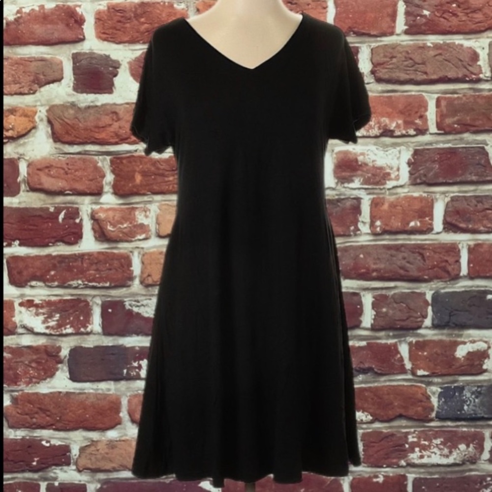 CASUAL BLACK V NECK WOMEN’S SWING DRESS